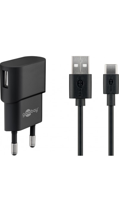Kit chargeur Goobay 5W USB-C adaptateur secteur avec c&acirc;ble USB-C (1m) - Noir