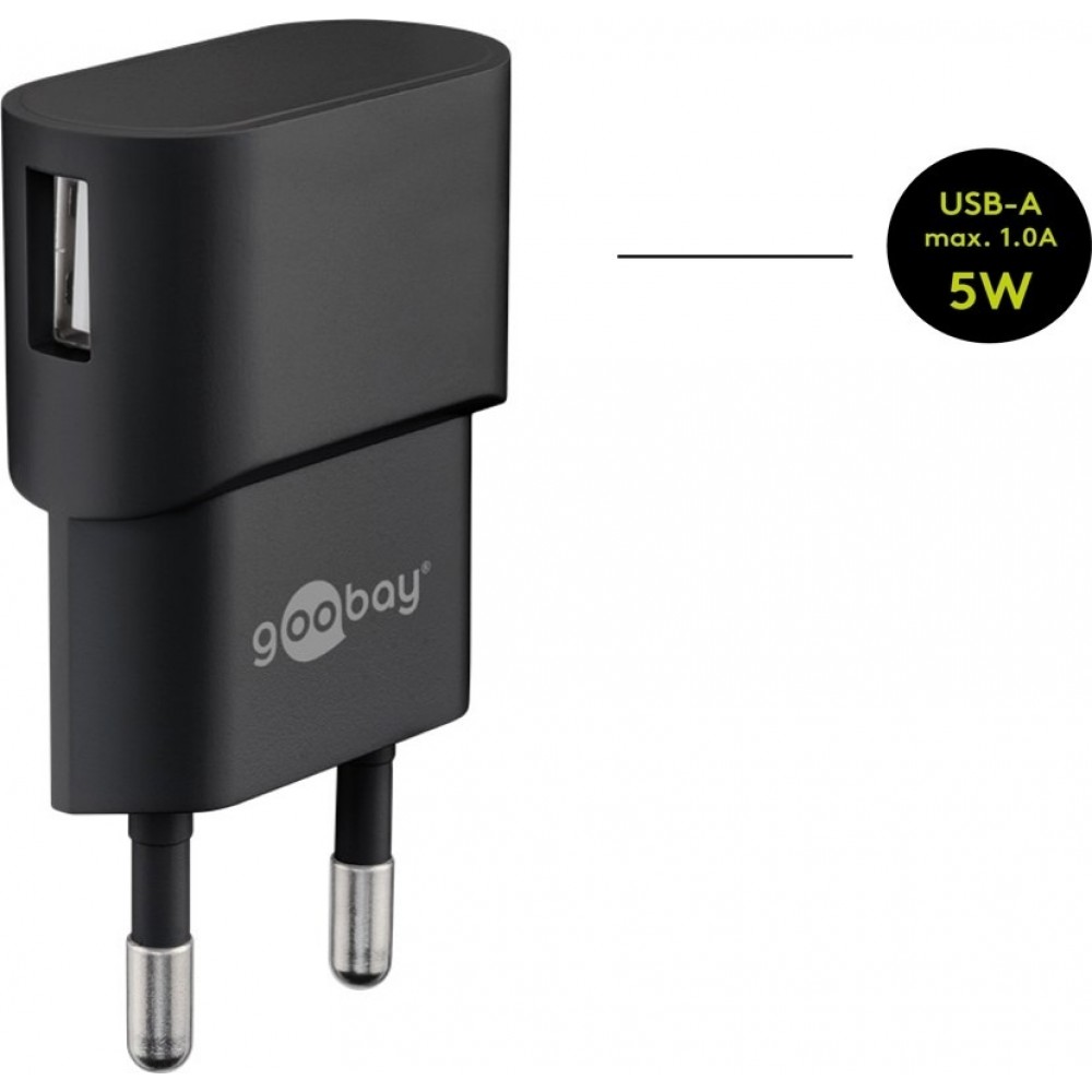 Kit chargeur Goobay 5W USB-C adaptateur secteur avec c&acirc;ble USB-C (1m) - Noir
