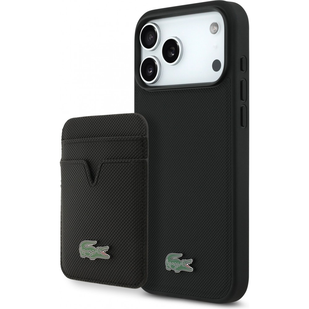 Coque iPhone 17 Pro Max - Lacoste Iconic Petit Pique MagSafe avec portefeuille magnétique - Noir