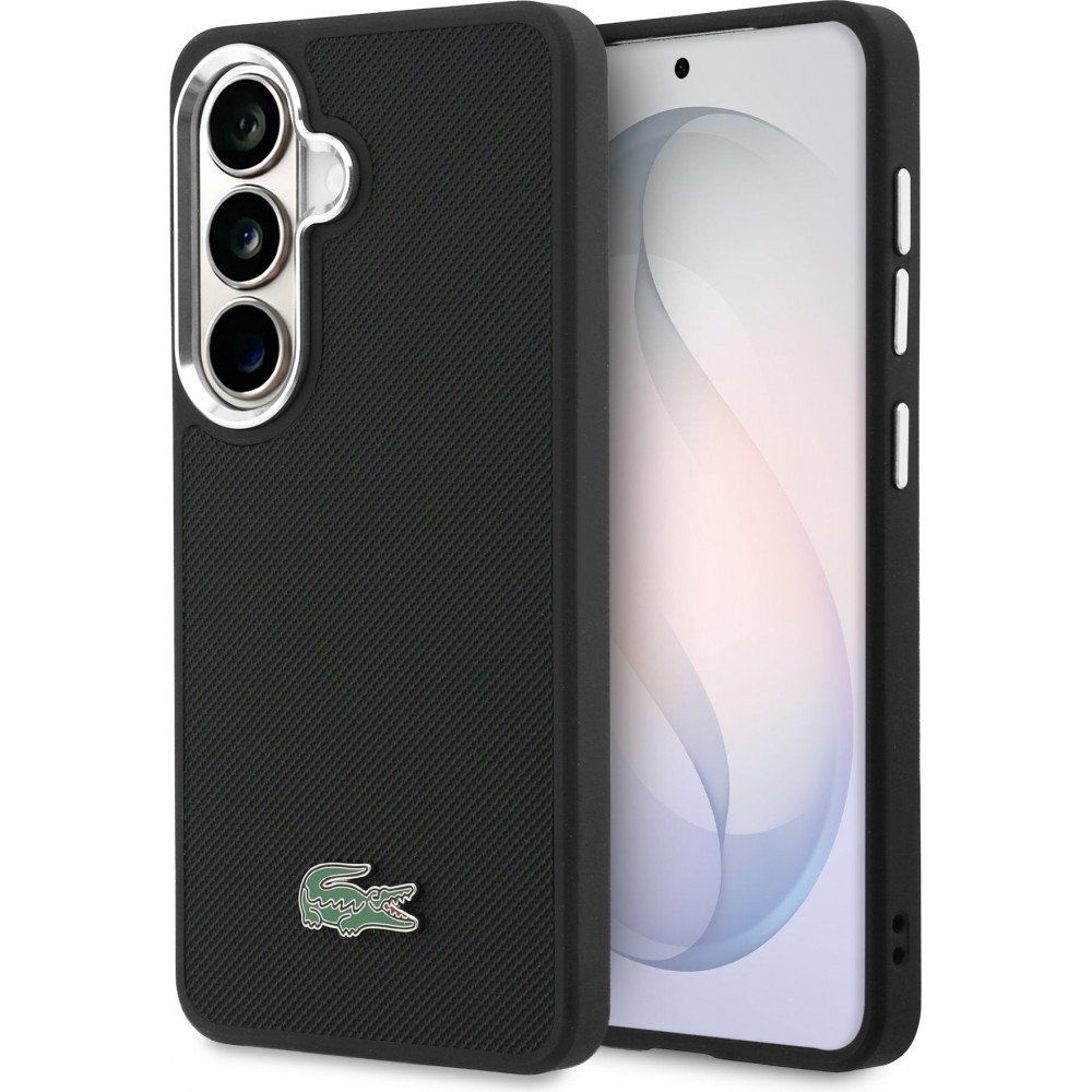 Coque Samsung Galaxy S26 - Lacoste Petit Pique MagSafe avec logo m&eacute;tal protection &eacute;l&eacute;gante et durable - Noir