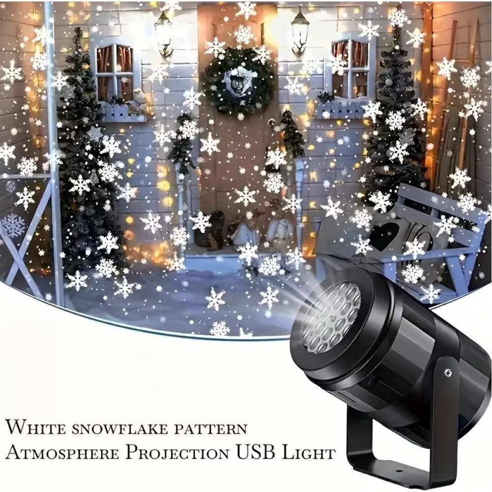 Lampe projecteur flocons de neige LED &eacute;clairage de No&euml;l USB effet neige tombante - Noir