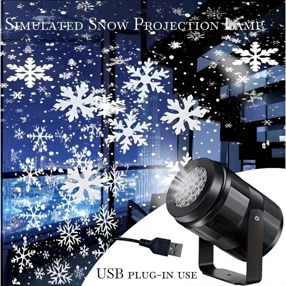 Lampe projecteur flocons de neige LED &eacute;clairage de No&euml;l USB effet neige tombante - Noir