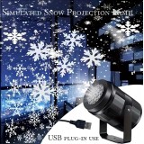 Lampe projecteur flocons de neige LED &eacute;clairage de No&euml;l USB effet neige tombante - Noir