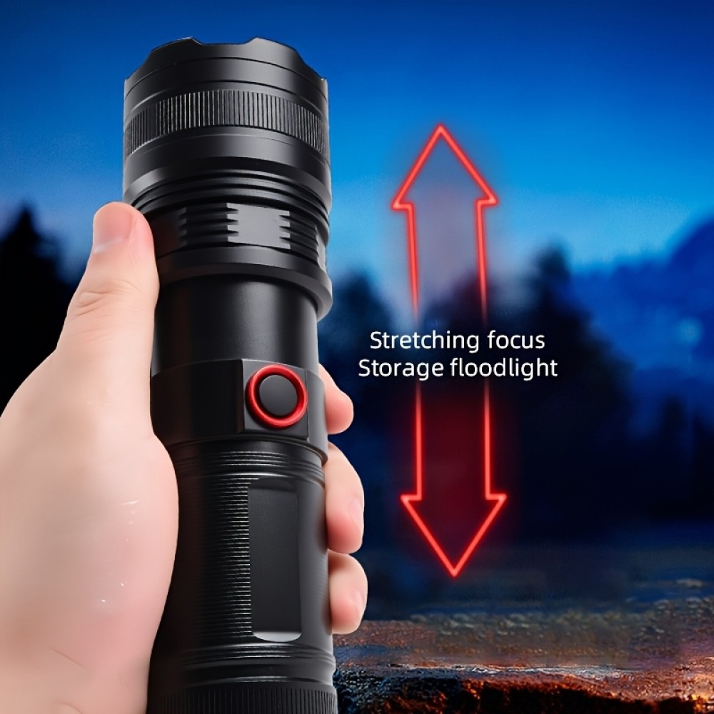 Lampe torche rechargeable USB-C LED aluminium 2000 lumens faisceau puissant 800m focus ajustable - Noir