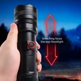 Lampe torche rechargeable USB-C LED aluminium 2000 lumens faisceau puissant 800m focus ajustable - Noir