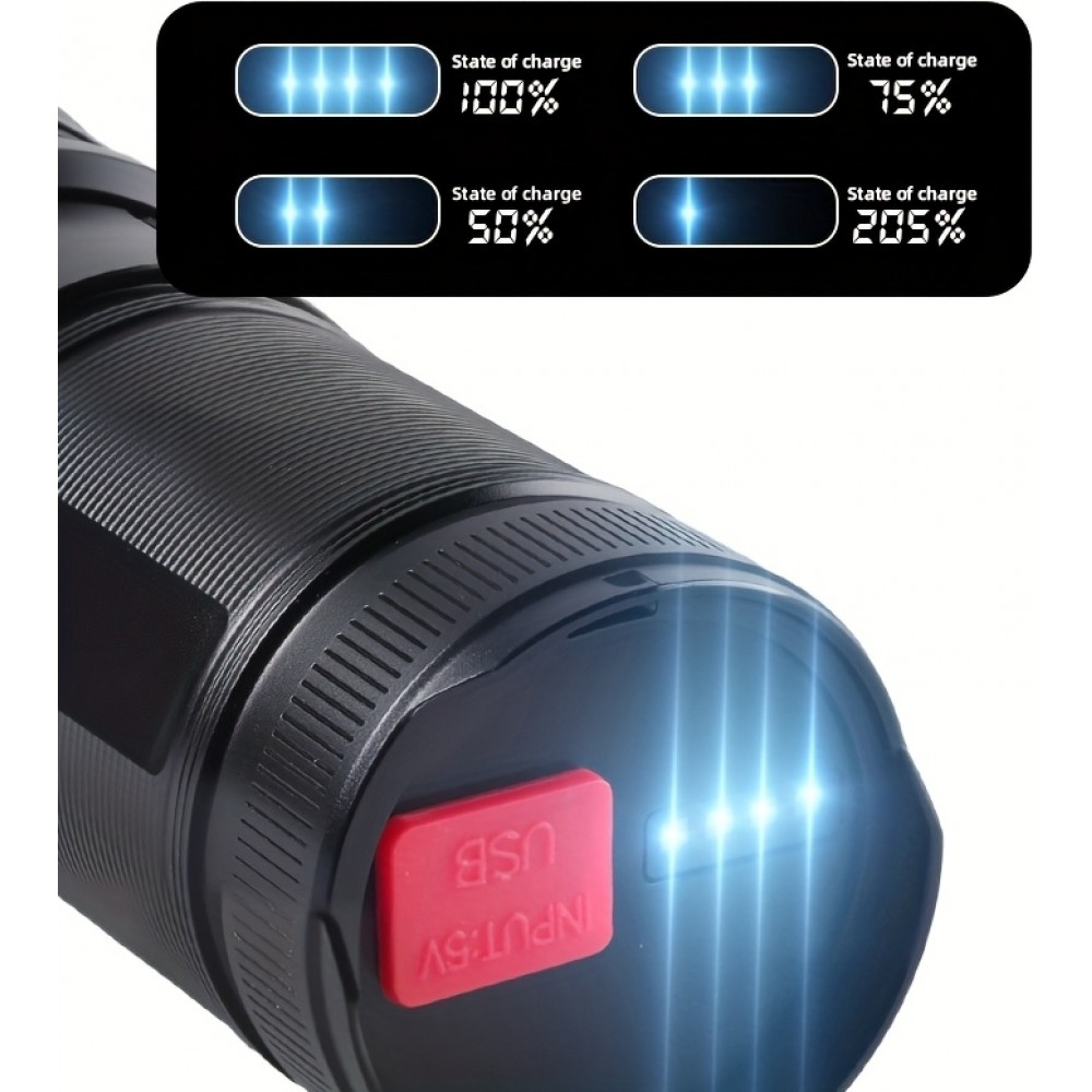 Lampe torche rechargeable USB-C LED aluminium 2000 lumens faisceau puissant 800m focus ajustable - Noir
