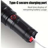 Lampe torche rechargeable USB-C LED aluminium 2000 lumens faisceau puissant 800m focus ajustable - Noir