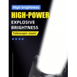 Lampe torche rechargeable USB-C LED aluminium 2000 lumens faisceau puissant 800m focus ajustable - Noir