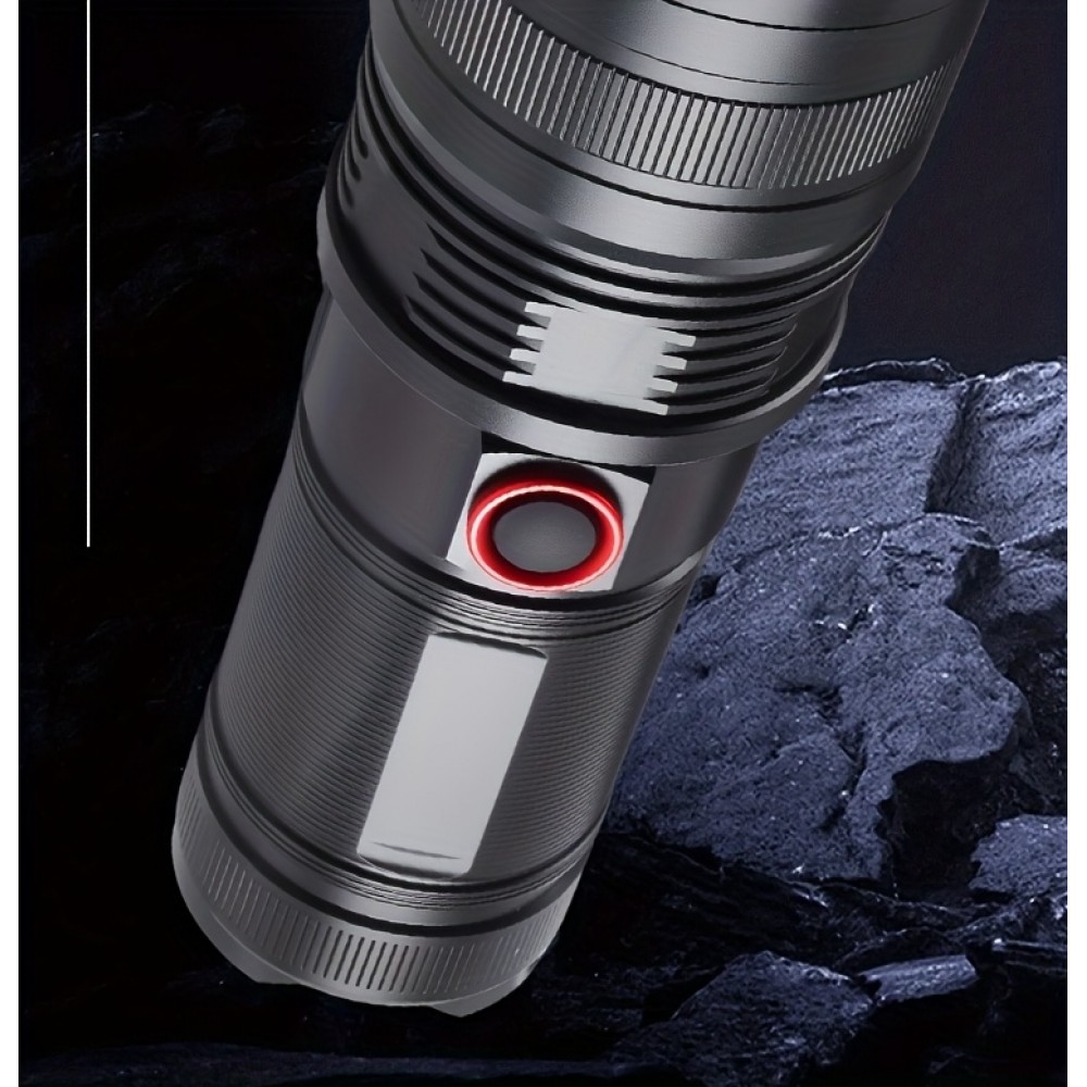 Lampe torche rechargeable USB-C LED aluminium 2000 lumens faisceau puissant 800m focus ajustable - Noir