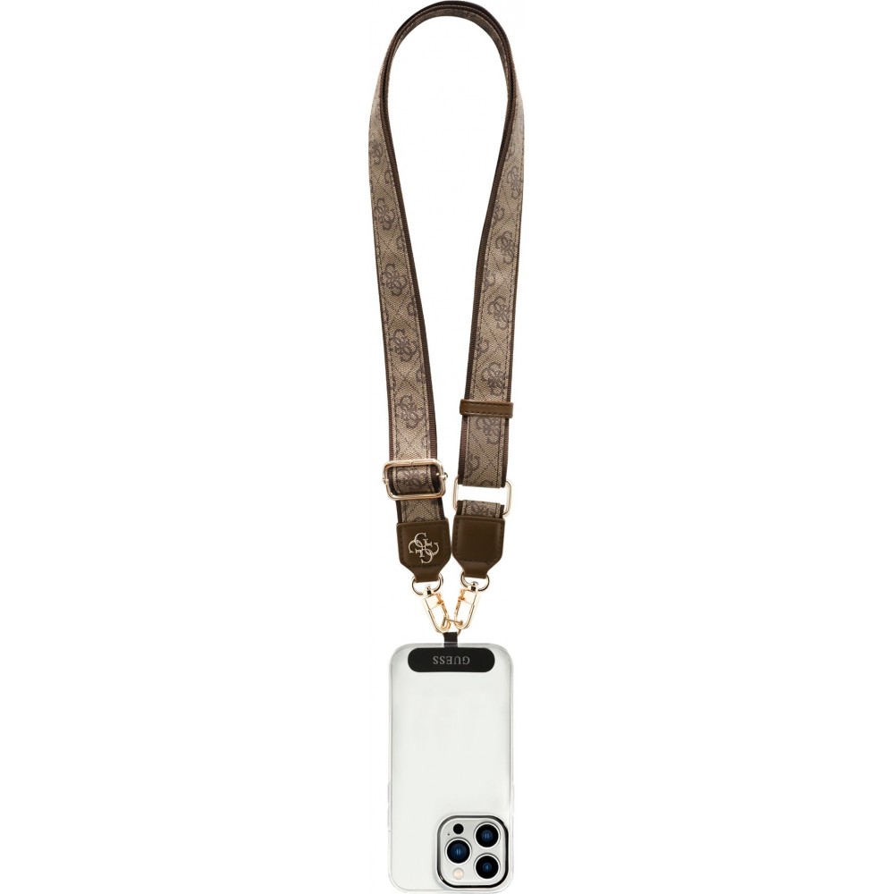 Lani&egrave;re / bandouli&egrave;re universelle Guess Crossbody Strap 4G avec logo m&eacute;tal en PU (150cm) - Brun