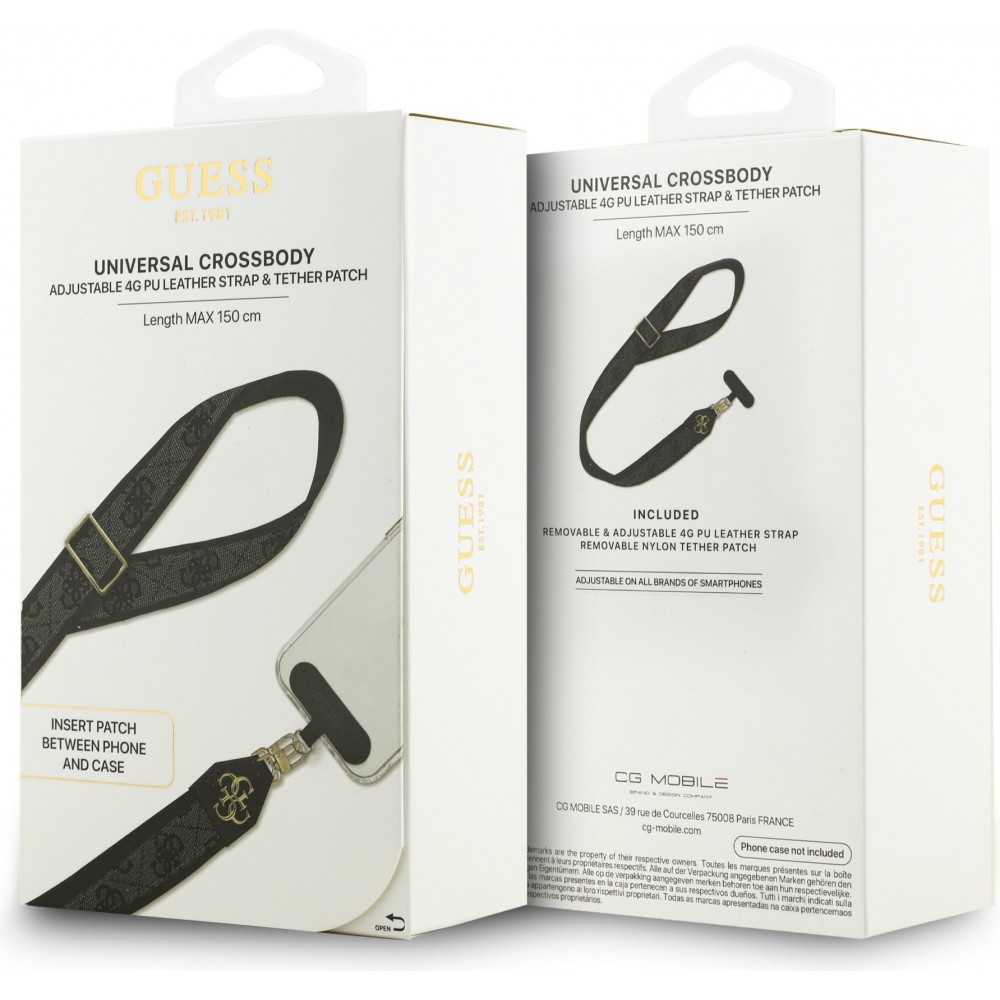 Guess 4G Universelle Crossbody Strap mit Metall-Logo aus PU (150cm) - Schwarz
