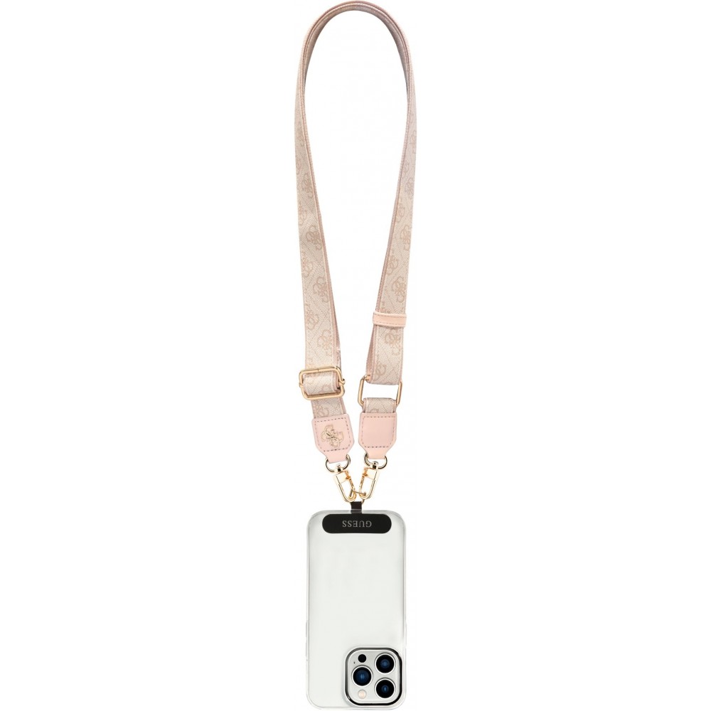 Lani&egrave;re / bandouli&egrave;re universelle Guess Crossbody Strap 4G avec logo m&eacute;tal en PU (150cm) - Rose