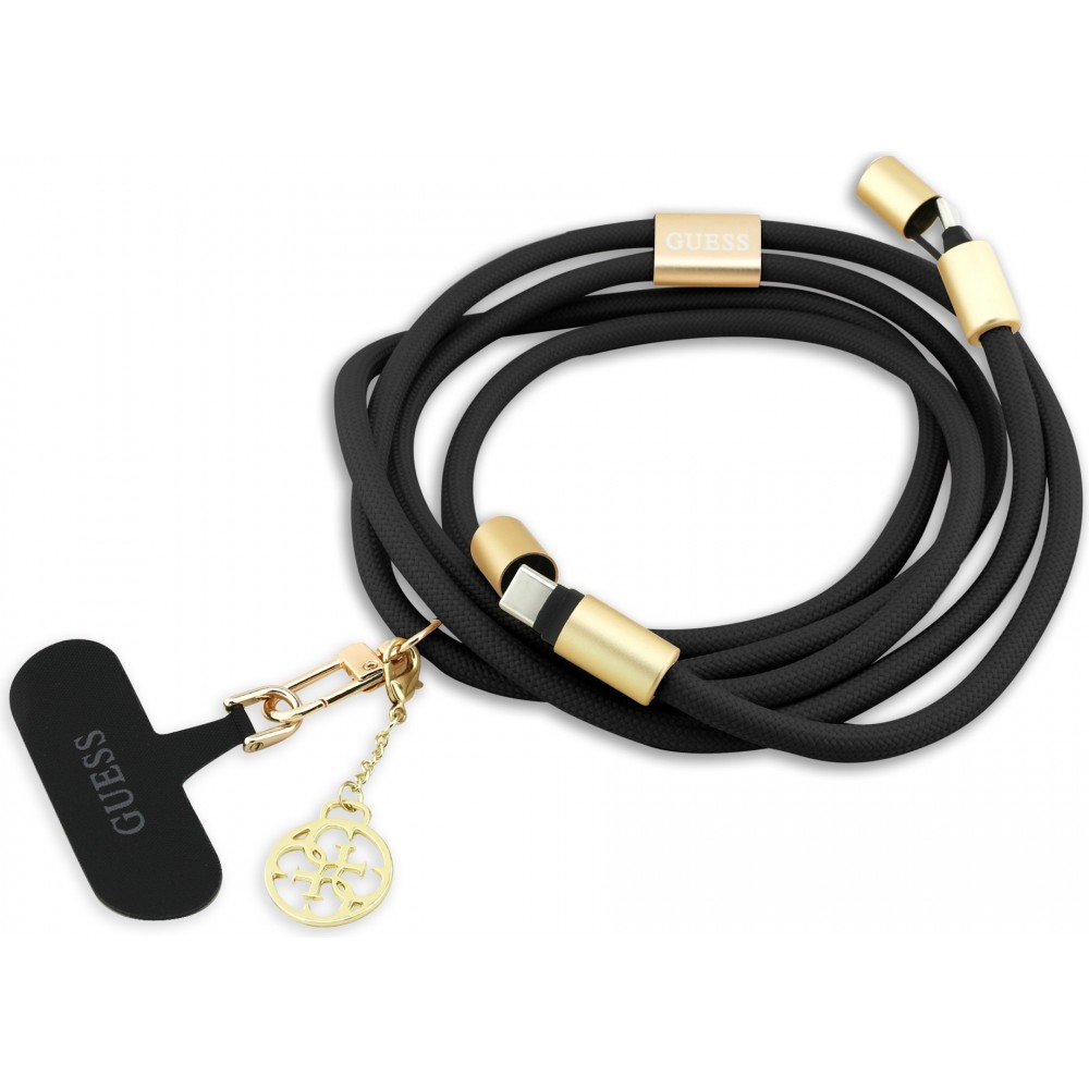 Lani&egrave;re Guess 4G pour smartphone avec c&acirc;ble USB-C int&eacute;gr&eacute; de charge rapide et charm - Noir