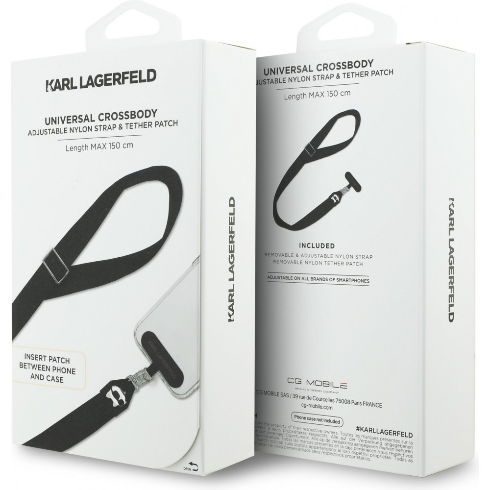 Lanière universelle bandoulière Karl Lagerfeld avec Choupette patch universel et stylé - Noir