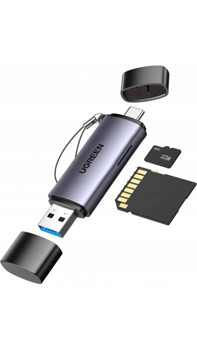 Lecteur de cartes Ugreen 2 en 1 avec USB-C / USB-A 3.0 / SD Card / TF Card design ultra-compact - Gris