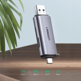 Lecteur de cartes Ugreen 2 en 1 avec USB-C / USB-A 3.0 / SD Card / TF Card design ultra-compact - Gris
