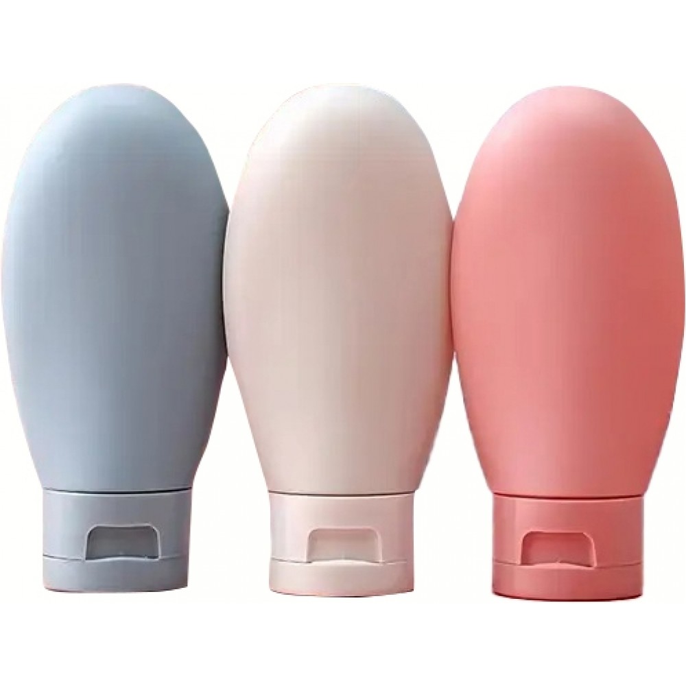 3er Set wiederverwendbare Silikon-Reiseflaschen f&uuml;r Kosmetik und Pflege (60 ml) - Fluggeeignet - Multicolore