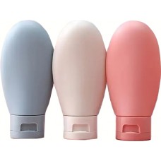 3er Set wiederverwendbare Silikon-Reiseflaschen f&uuml;r Kosmetik und Pflege (60 ml) - Fluggeeignet - Multicolore