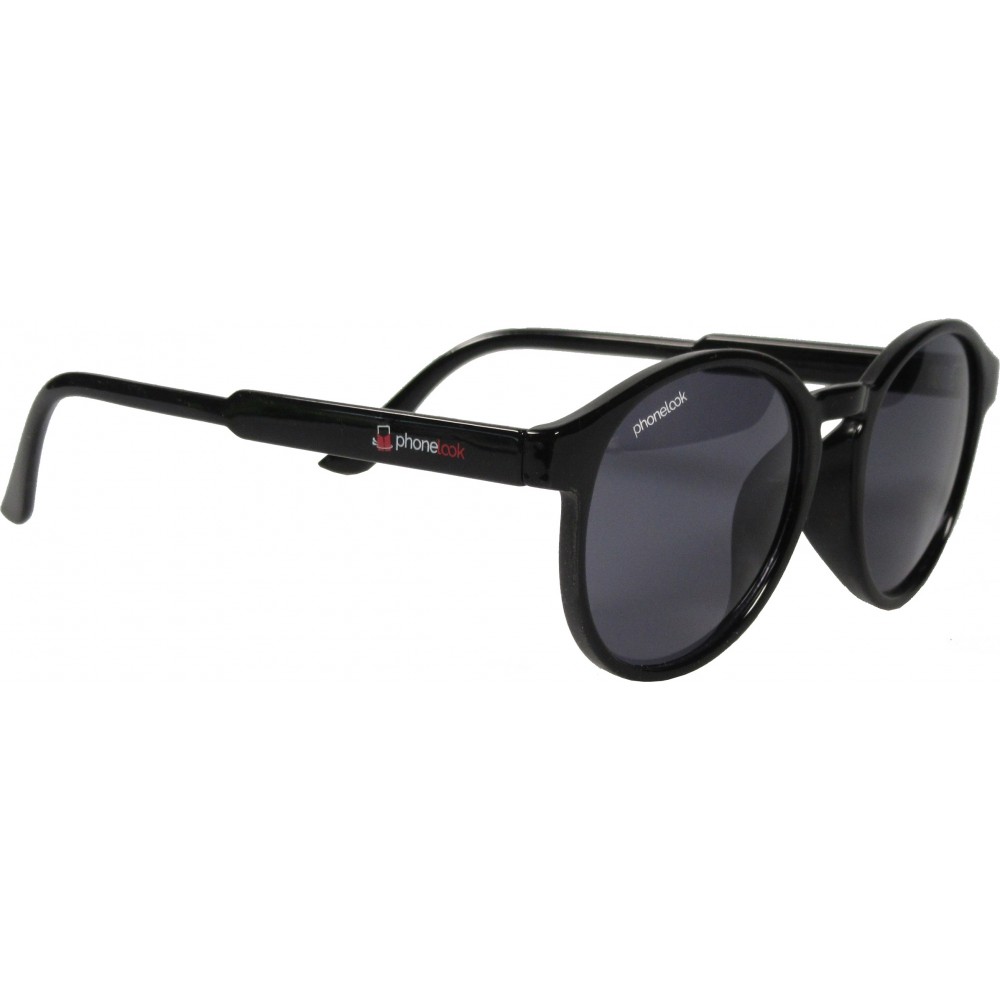 Lunettes de soleil noires rondes UV400 PhoneLook ultra légères, style moderne + pochette de transport - Noir