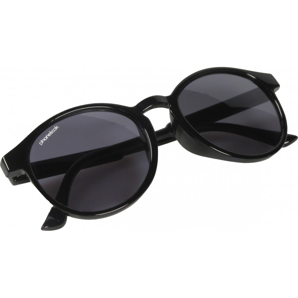 Lunettes de soleil noires rondes UV400 PhoneLook ultra légères, style moderne + pochette de transport - Noir