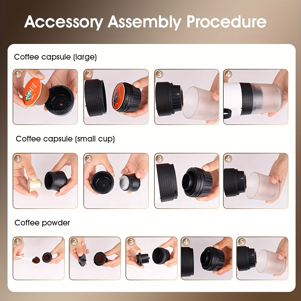 Machine à expresso (capsules) portable électrique rechargeable USB-C avec batterie 7500mA pour voyages - Noir