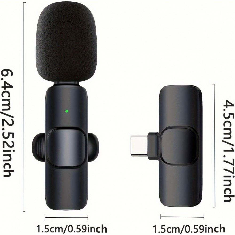 Microphone cravate sans fil Bluetooth rechargeable USB-C pour smartphone et tablette avec enregistrement facile (set de 2 pièces) - Noir