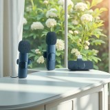 Microphone cravate sans fil Bluetooth rechargeable USB-C pour smartphone et tablette avec enregistrement facile (set de 3 pièces) - Noir