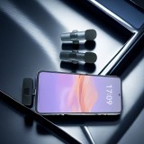 Microphone cravate sans fil Bluetooth rechargeable USB-C pour smartphone et tablette avec enregistrement facile (set de 3 pièces) - Noir