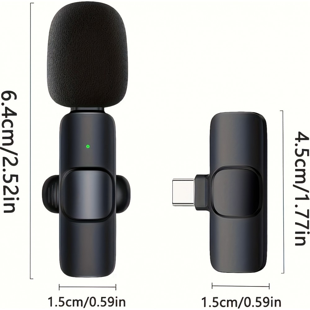 Microphone cravate sans fil Bluetooth rechargeable USB-C pour smartphone et tablette avec enregistrement facile (set de 3 pièces) - Noir