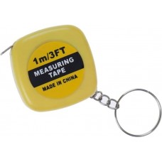 Mini m&egrave;tre ruban porte-cl&eacute;s r&eacute;tractable longueur 1m m&eacute;tallique compact avec double graduation cm/pouces - Jaune