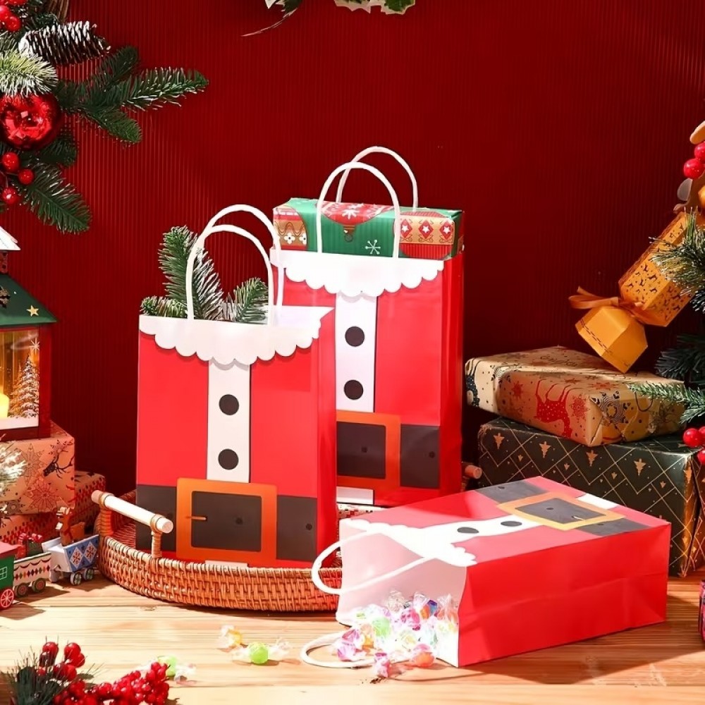 Mini Geschenkt&uuml;te Papier Weihnachtsmann mit Griff festliche Verpackung f&uuml;r Weihnachten und kleine Geschenke (22cmx8cmx16cm) - Rot