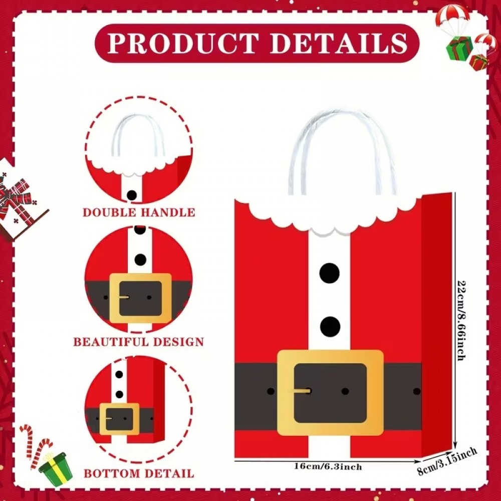 Mini Geschenkt&uuml;te Papier Weihnachtsmann mit Griff festliche Verpackung f&uuml;r Weihnachten und kleine Geschenke (22cmx8cmx16cm) - Rot