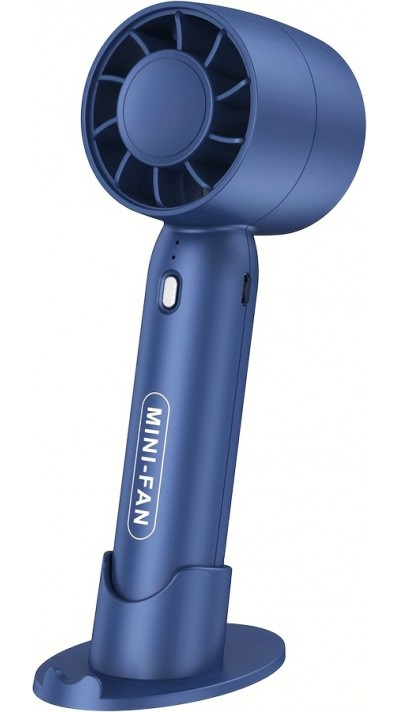 Mini ventilateur portable USB rechargeable 3 vitesses avec support socle - Bleu