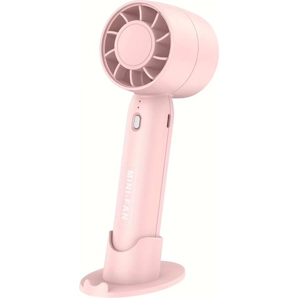 Mini ventilateur portable USB rechargeable 3 vitesses avec support socle - Rose