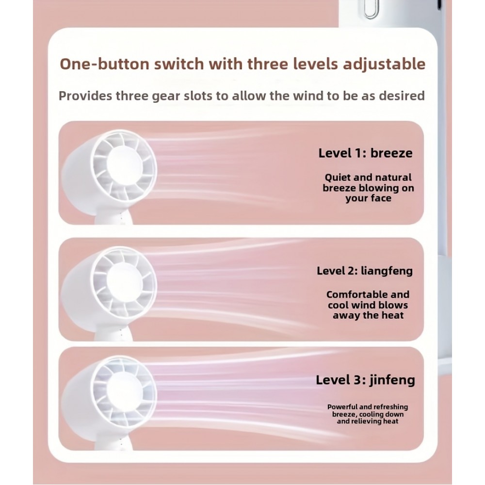 Mini ventilateur portable USB rechargeable 3 vitesses avec support socle - Rose