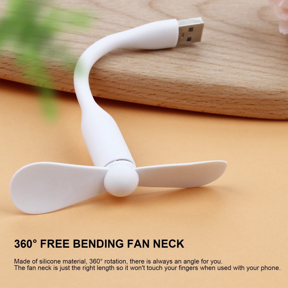 Mini ventilateur USB-A pour ordinateur portable / laptop / tablette en silicone flexible - Blanc