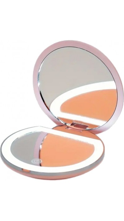 Miroir de voyage pliable avec lumière LED intégrée pour maquillage - Rose