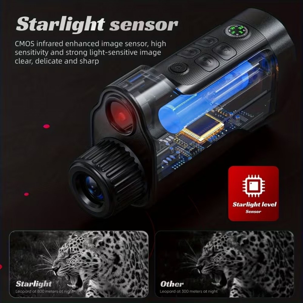 Monoculaire zoom 10x &eacute;cran HD vision nocturne 800m HD infrarouge 5W starlight photo/vid&eacute;o et rechargeable USB - Noir