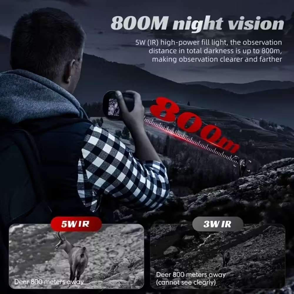 Monoculaire zoom 10x &eacute;cran HD vision nocturne 800m HD infrarouge 5W starlight photo/vid&eacute;o et rechargeable USB - Noir