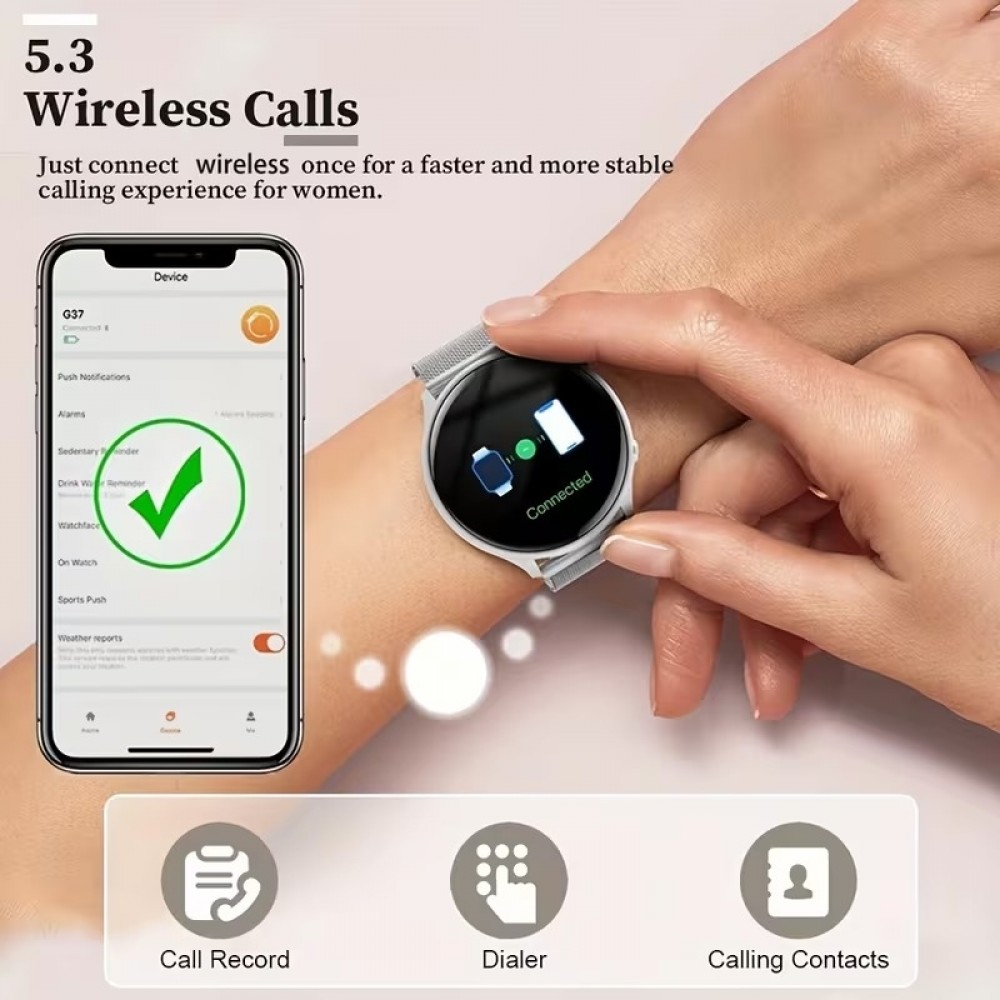 Montre connect&eacute;e Little Meatball G35 Bluetooth appels 120 modes sport podom&egrave;tre suivi sommeil activit&eacute; batterie longue dur&eacute;e 30 jours avec 2 bracelets - Or rose