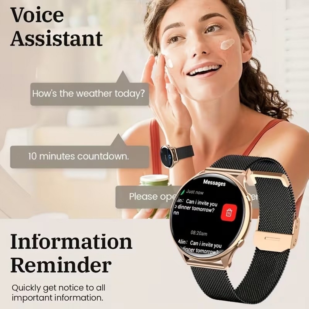 Montre connect&eacute;e Little Meatball G35 Bluetooth appels 120 modes sport podom&egrave;tre suivi sommeil activit&eacute; batterie longue dur&eacute;e 30 jours avec 2 bracelets - Or rose