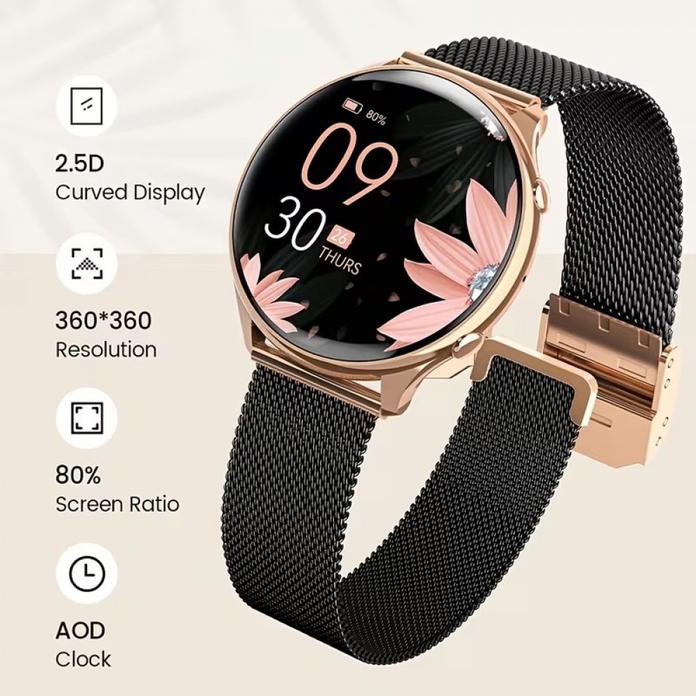 Montre connect&eacute;e Little Meatball G35 Bluetooth appels 120 modes sport podom&egrave;tre suivi sommeil activit&eacute; batterie longue dur&eacute;e 30 jours avec 2 bracelets - Or rose