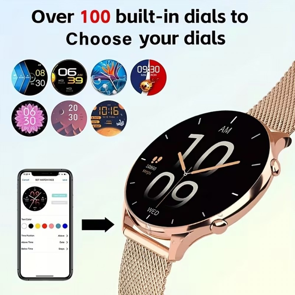 Montre connect&eacute;e Little Meatball G35 Bluetooth appels 120 modes sport podom&egrave;tre suivi sommeil activit&eacute; batterie longue dur&eacute;e 30 jours avec 2 bracelets - Or rose
