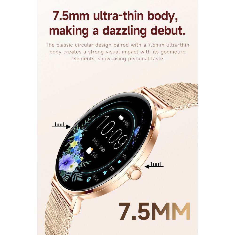Montre connect&eacute;e unisexe I232 avec &eacute;cran AMOLED HD 1,32" suivi du sommeil et de l'activit&eacute; &eacute;tanche IP68 - Or