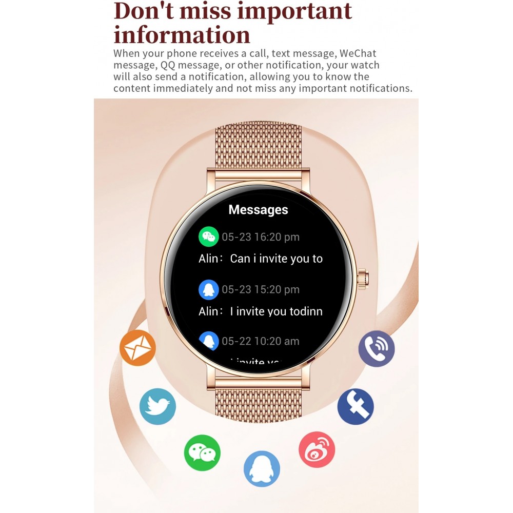 Montre connect&eacute;e unisexe I232 avec &eacute;cran AMOLED HD 1,32" suivi du sommeil et de l'activit&eacute; &eacute;tanche IP68 - Or