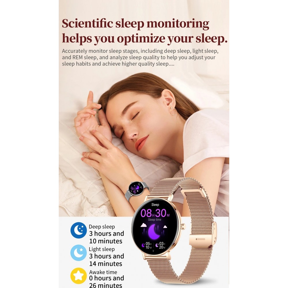Montre connect&eacute;e unisexe I232 avec &eacute;cran AMOLED HD 1,32" suivi du sommeil et de l'activit&eacute; &eacute;tanche IP68 - Or