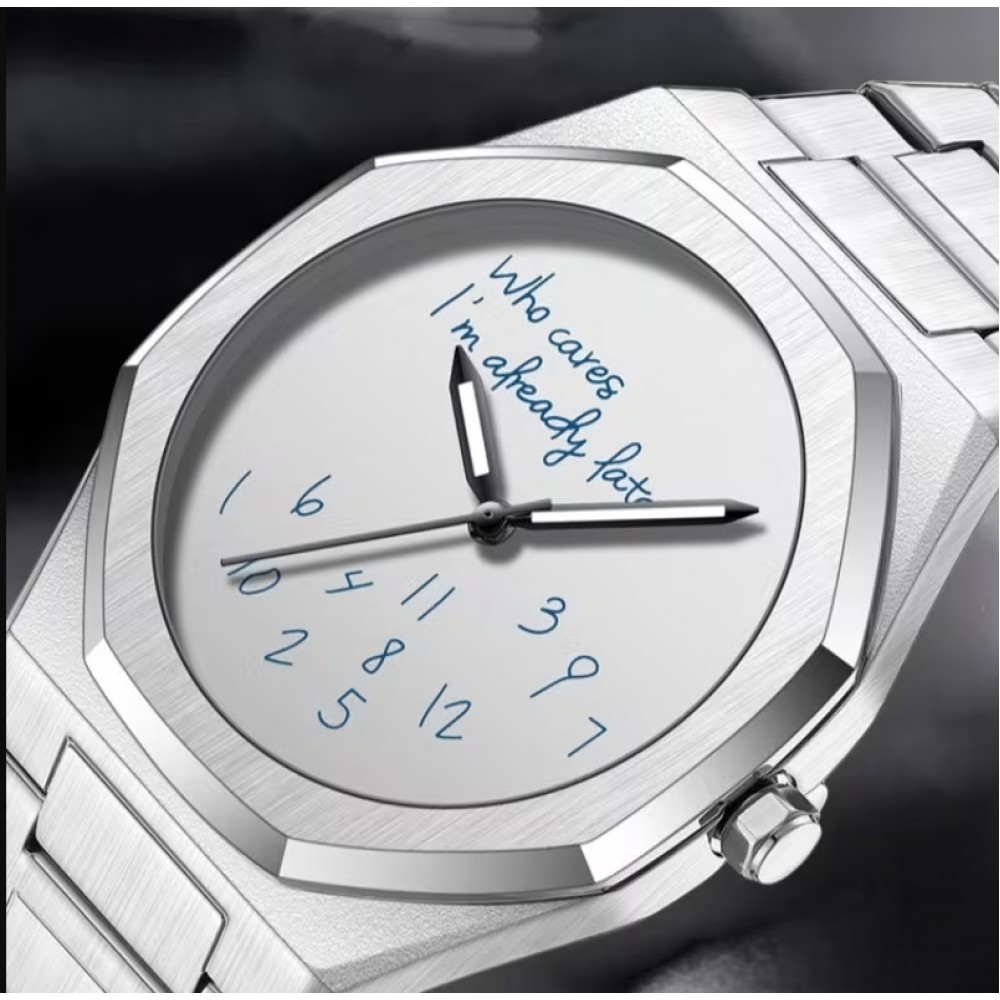 Montre de style minimaliste Who cares I'm already late (cadran blanc) 42 mm - Argent