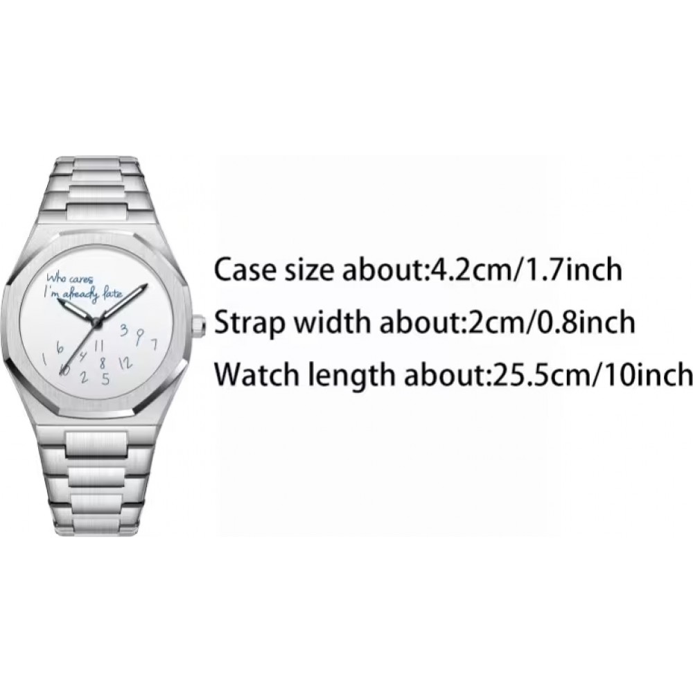 Montre de style minimaliste Who cares I'm already late (cadran blanc) 42 mm - Argent