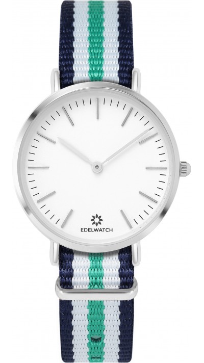 Edelwatch Uhr 32 mm (Ladies) Silver Zifferblatt Weiss (Batterie nicht enthalten) - Blau / Weiss / Grün