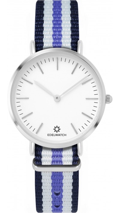 Edelwatch Uhr 32 mm (Ladies) Silver Zifferblatt Weiss (Batterie nicht enthalten) - Blau / Weiss / Violett Armband